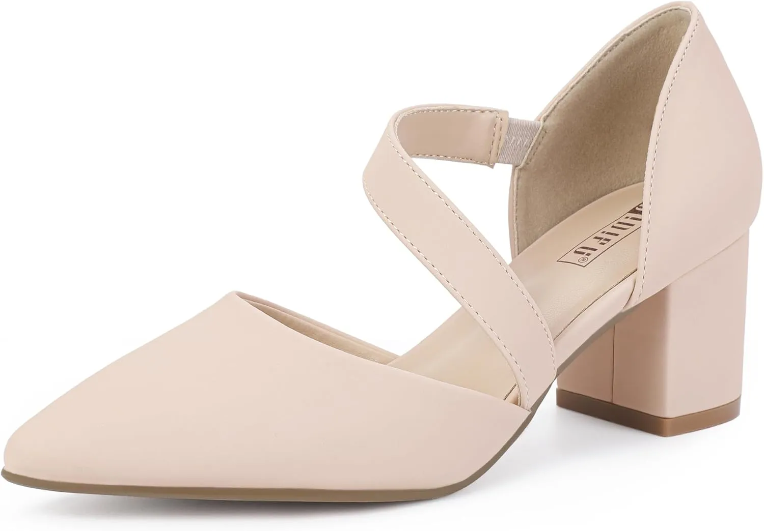 IDIFU IN2 Women's Pumps Closed Toe Strappy Heels Low Block Chunky Heels Dressy Wedding Bride Bridesmaid Prom Graduation Business Dress Shoes for Women Comfortable Formal Pointed Toe Short Small Heels