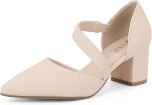 IDIFU IN2 Women's Pumps Closed Toe Strappy Heels Low Block Chunky Heels Dressy Wedding Bride Bridesmaid Prom Graduation Business Dress Shoes for Women Comfortable Formal Pointed Toe Short Small Heels