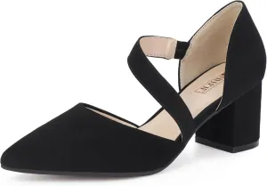 IDIFU IN2 Women's Pumps Closed Toe Strappy Heels Low Block Chunky Heels Dressy Wedding Bride Bridesmaid Prom Graduation Business Dress Shoes for Women Comfortable Formal Pointed Toe Short Small Heels