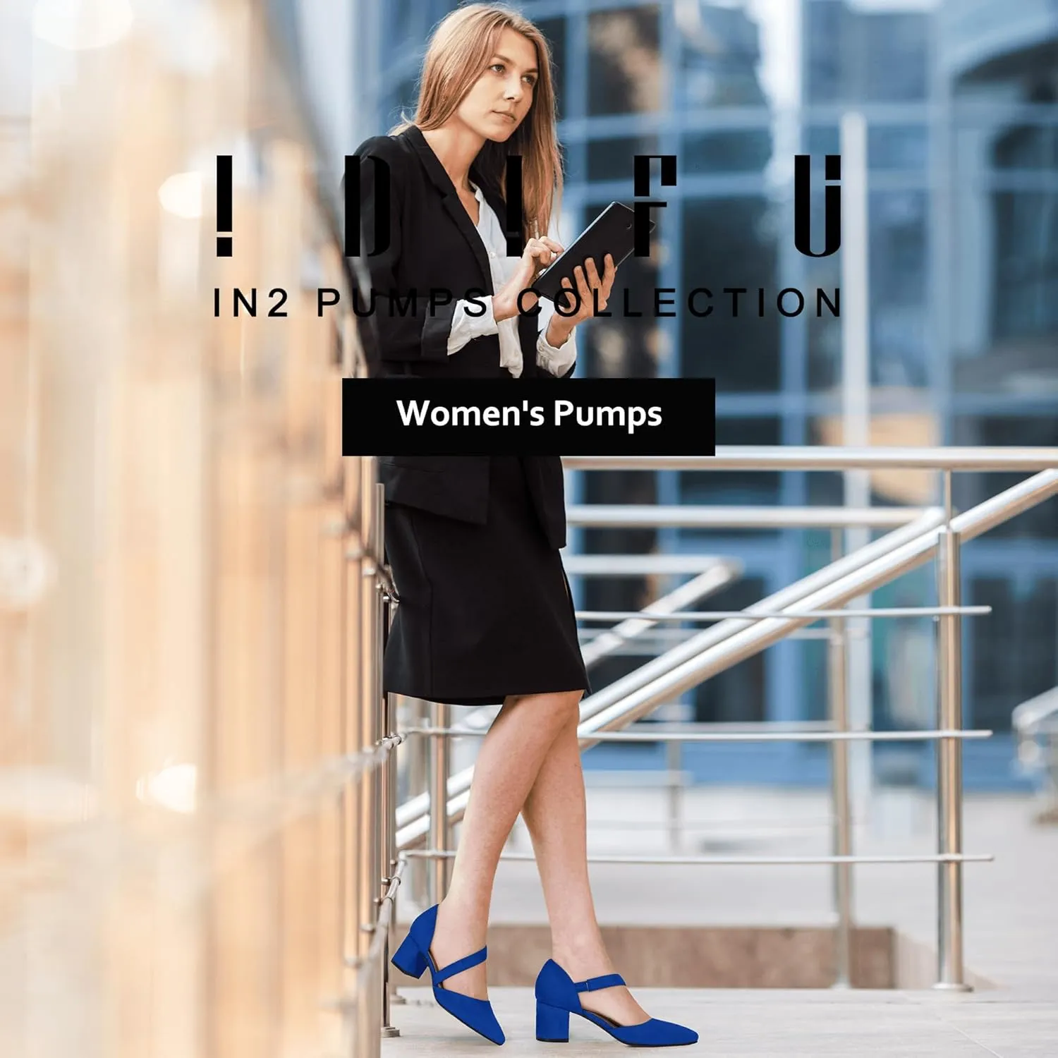 IDIFU IN2 Women's Pumps Closed Toe Strappy Heels Low Block Chunky Heels Dressy Wedding Bride Bridesmaid Prom Graduation Business Dress Shoes for Women Comfortable Formal Pointed Toe Short Small Heels