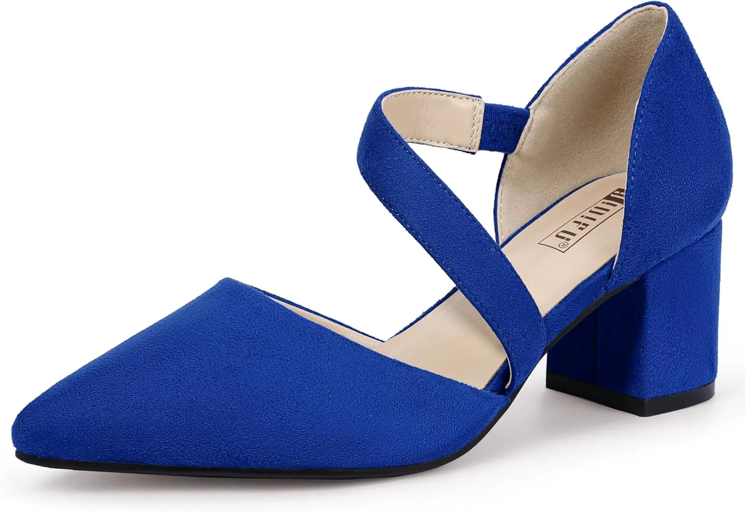 IDIFU IN2 Women's Pumps Closed Toe Strappy Heels Low Block Chunky Heels Dressy Wedding Bride Bridesmaid Prom Graduation Business Dress Shoes for Women Comfortable Formal Pointed Toe Short Small Heels