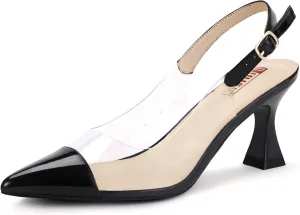 IDIFU IN3 Clear Kitten Heels Women's Pumps Closed Pointed Toe Slingback Low Short Heels Dress Shoes for Women Wedding Bridal Bridesmaid Prom Party Sexy Dressy Cute Trendy Pumps Shoes