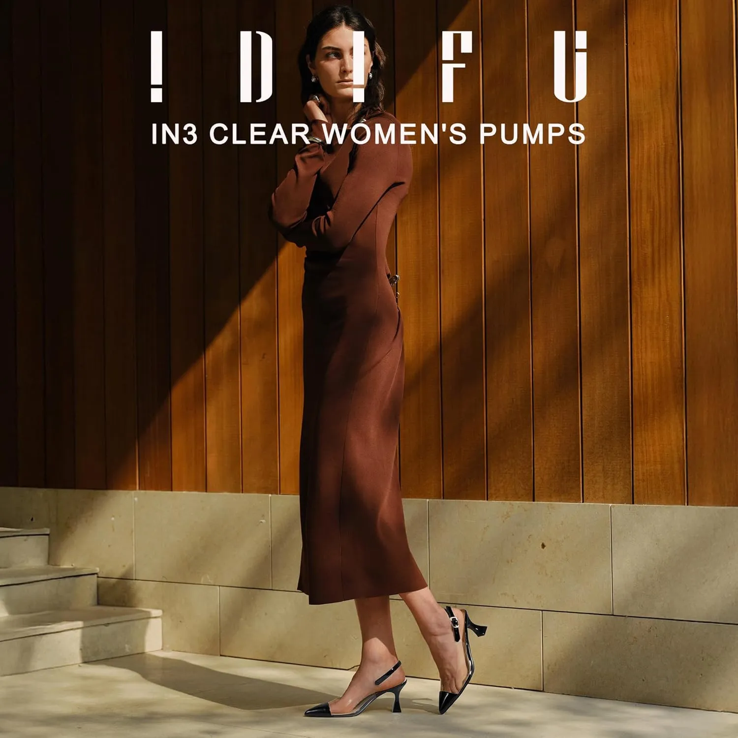 IDIFU IN3 Clear Kitten Heels Women's Pumps Closed Pointed Toe Slingback Low Short Heels Dress Shoes for Women Wedding Bridal Bridesmaid Prom Party Sexy Dressy Cute Trendy Pumps Shoes