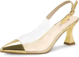 IDIFU IN3 Clear Kitten Heels Women's Pumps Closed Pointed Toe Slingback Low Short Heels Dress Shoes for Women Wedding Bridal Bridesmaid Prom Party Sexy Dressy Cute Trendy Pumps Shoes
