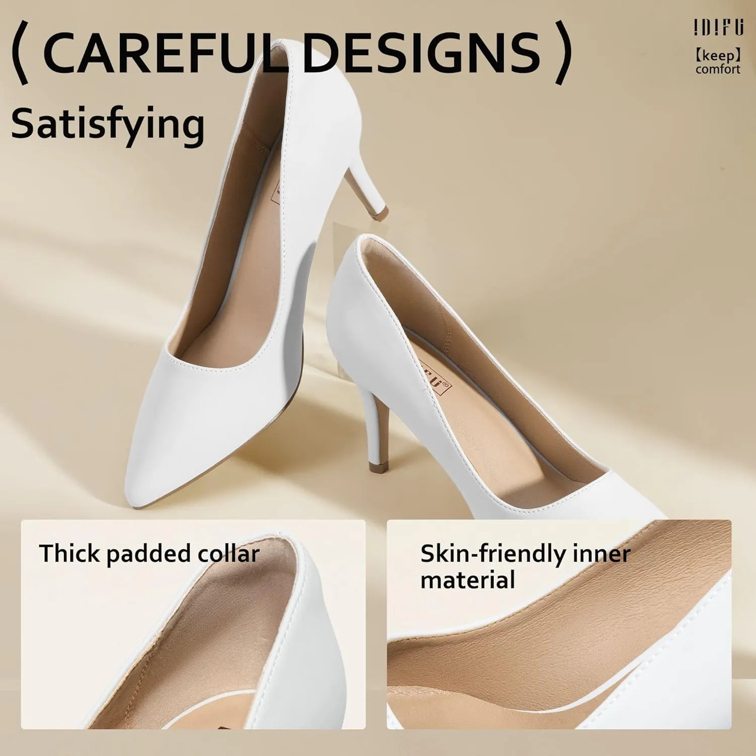 IDIFU IN3 High Heels Pumps Closed Toe Heels Women's Pumps Stiletto Pointed Toe Dress Shoes Wedding Prom Bridal Work Office Bride Bridesmaid Guest Trendy Dressy Fashion Comfortable Classic Pumps Shoes