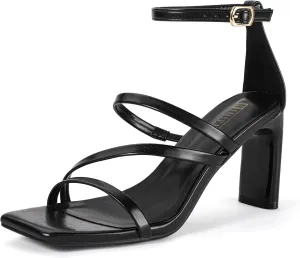 IDIFU IN3 Strappy Heels for Women Low Chunky Block Square Open Toe Heeled Sandals Wedding Bridal Bride Prom Party Dress Shoes Comfortable Dressy Formal Cute Ankle Strap Thick Heels