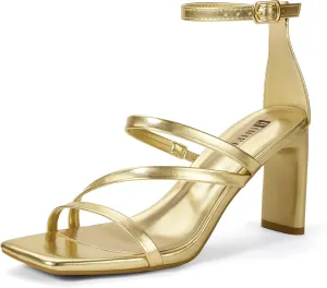 IDIFU IN3 Strappy Heels for Women Low Chunky Block Square Open Toe Heeled Sandals Wedding Bridal Bride Prom Party Dress Shoes Comfortable Dressy Formal Cute Ankle Strap Thick Heels