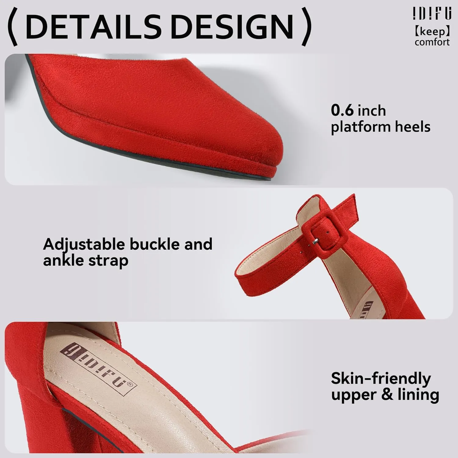 IDIFU IN3 Women's Chunky Block Heels Dress Shoes for Women - Dressy Wedding Bridal Prom Shoes - Pointed Toe Ankle Strap Comfortable Short Thick Heels