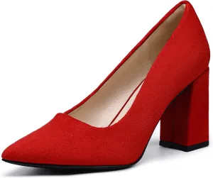 IDIFU IN3 Women's Chunky Block Heels - Pointed Toe Dress Shoes for Women - Dressy Wedding Bride Bridal Prom Work Office Comfortable Thick Heels Pumps Shoes