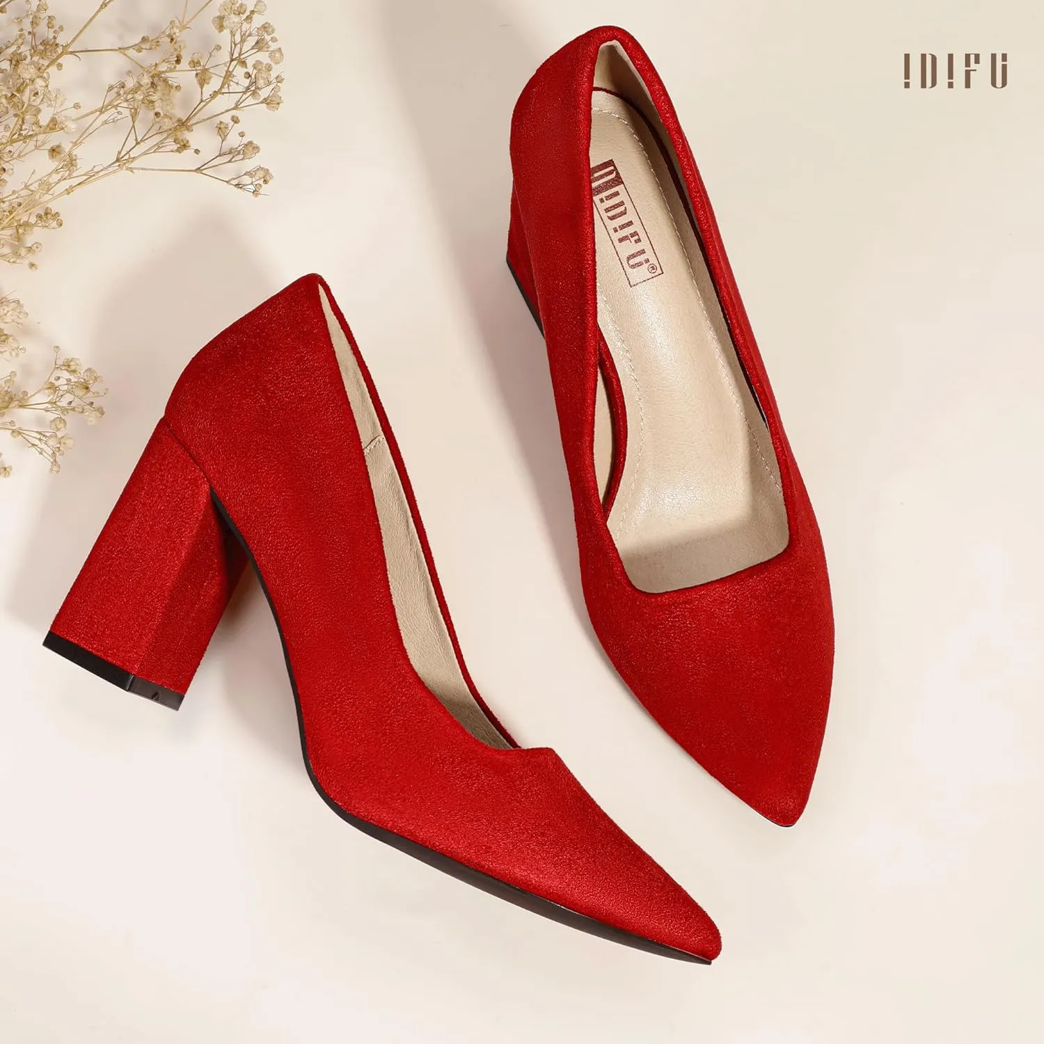 IDIFU IN3 Women's Chunky Block Heels - Pointed Toe Dress Shoes for Women - Dressy Wedding Bride Bridal Prom Work Office Comfortable Thick Heels Pumps Shoes