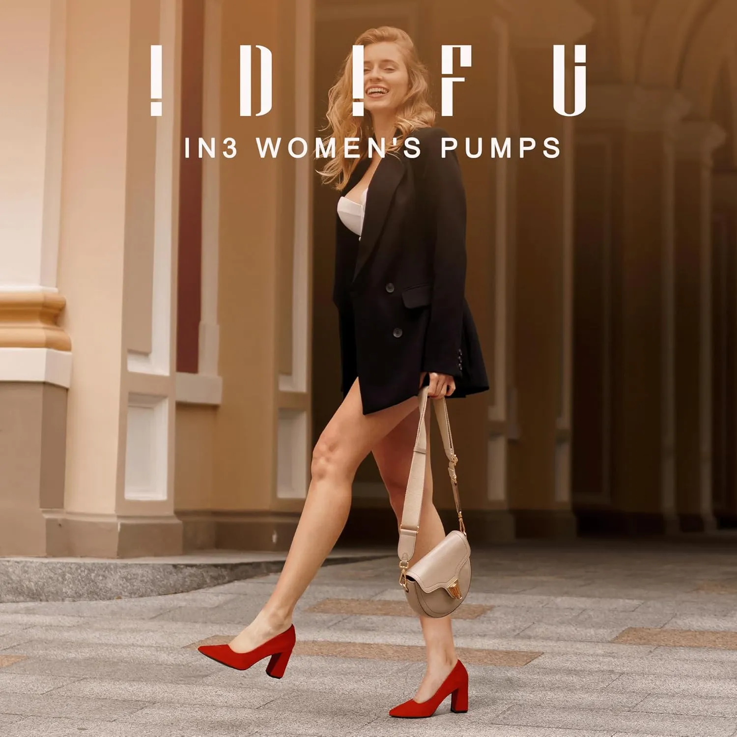 IDIFU IN3 Women's Chunky Block Heels - Pointed Toe Dress Shoes for Women - Dressy Wedding Bride Bridal Prom Work Office Comfortable Thick Heels Pumps Shoes