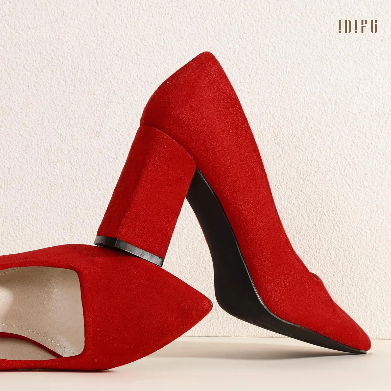 IDIFU IN3 Women's Chunky Block Heels - Pointed Toe Dress Shoes for Women - Dressy Wedding Bride Bridal Prom Work Office Comfortable Thick Heels Pumps Shoes