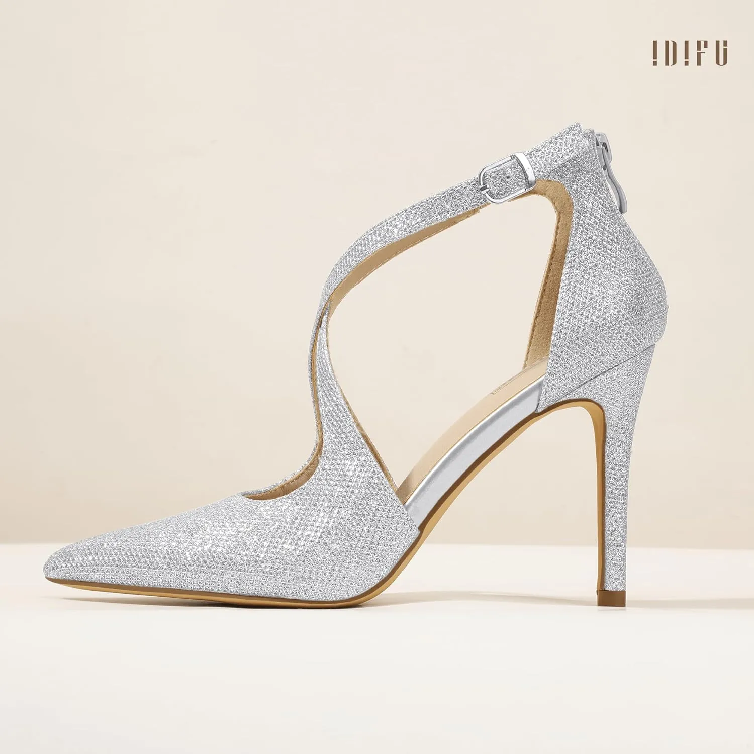 IDIFU IN4 Women's Pumps Closed Toe Stiletto Heels Strappy Wedding Bridal Office Homecoming Work Prom Dress Shoes Bride Comfortable Dressy Formal Pointed Toe Zip