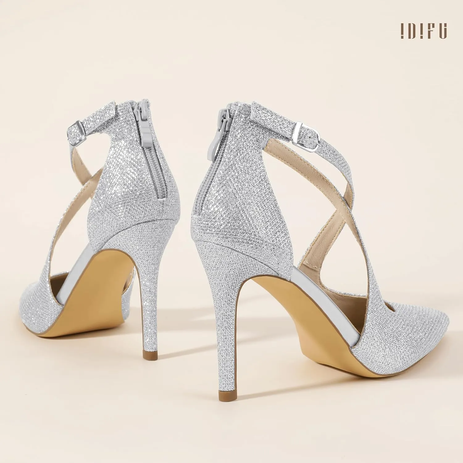 IDIFU IN4 Women's Pumps Closed Toe Stiletto Heels Strappy Wedding Bridal Office Homecoming Work Prom Dress Shoes Bride Comfortable Dressy Formal Pointed Toe Zip