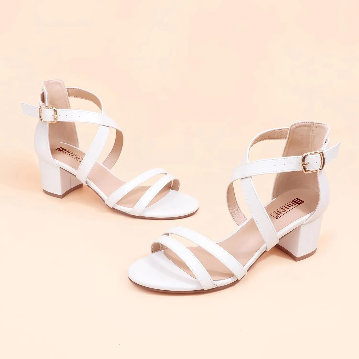 IDIFU Women's Block Low Chunky Heel Strappy Sandals Open Toe Ankle Strap Dress Wedding Evening Shoe for Women Bridal