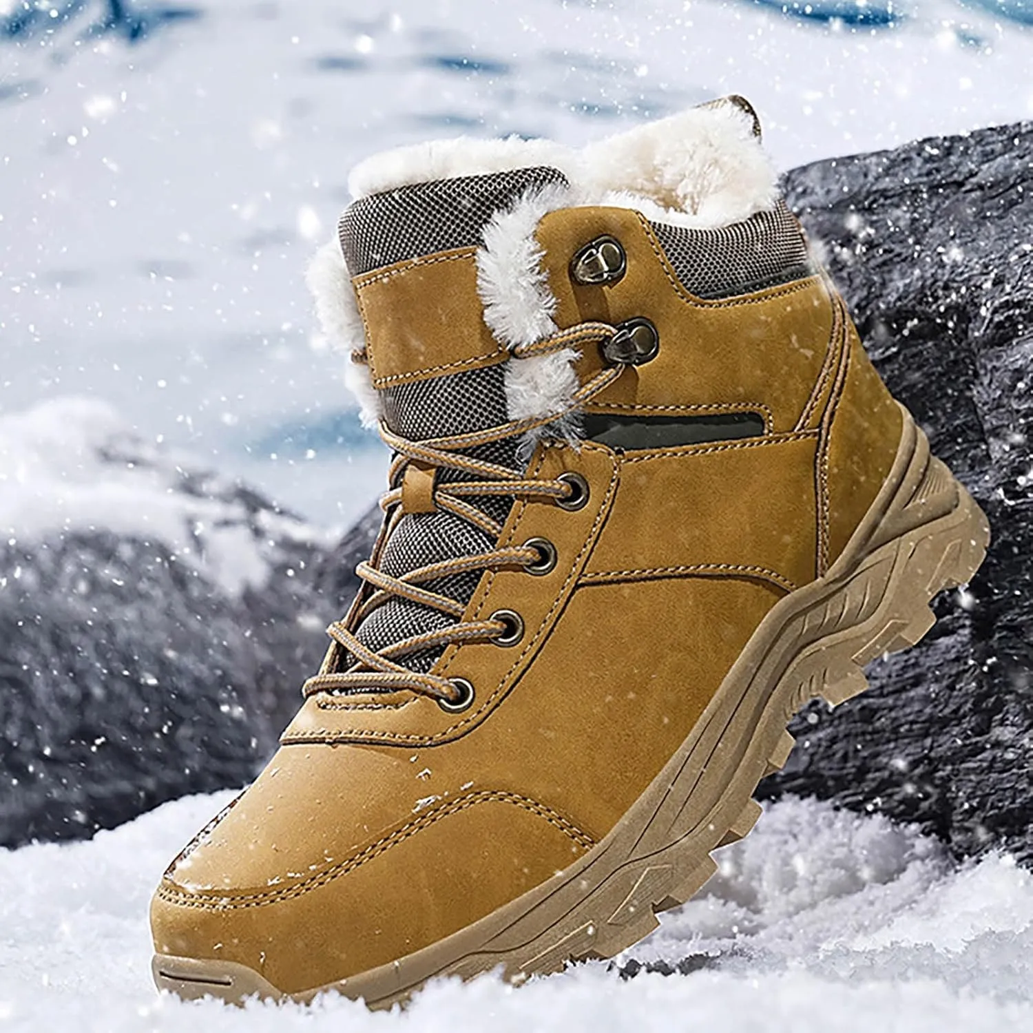 Insulated Hiking Boots Men aterproof Non-Slip Plush Lined Snow Shoes For Women Slip On Casual Shoes