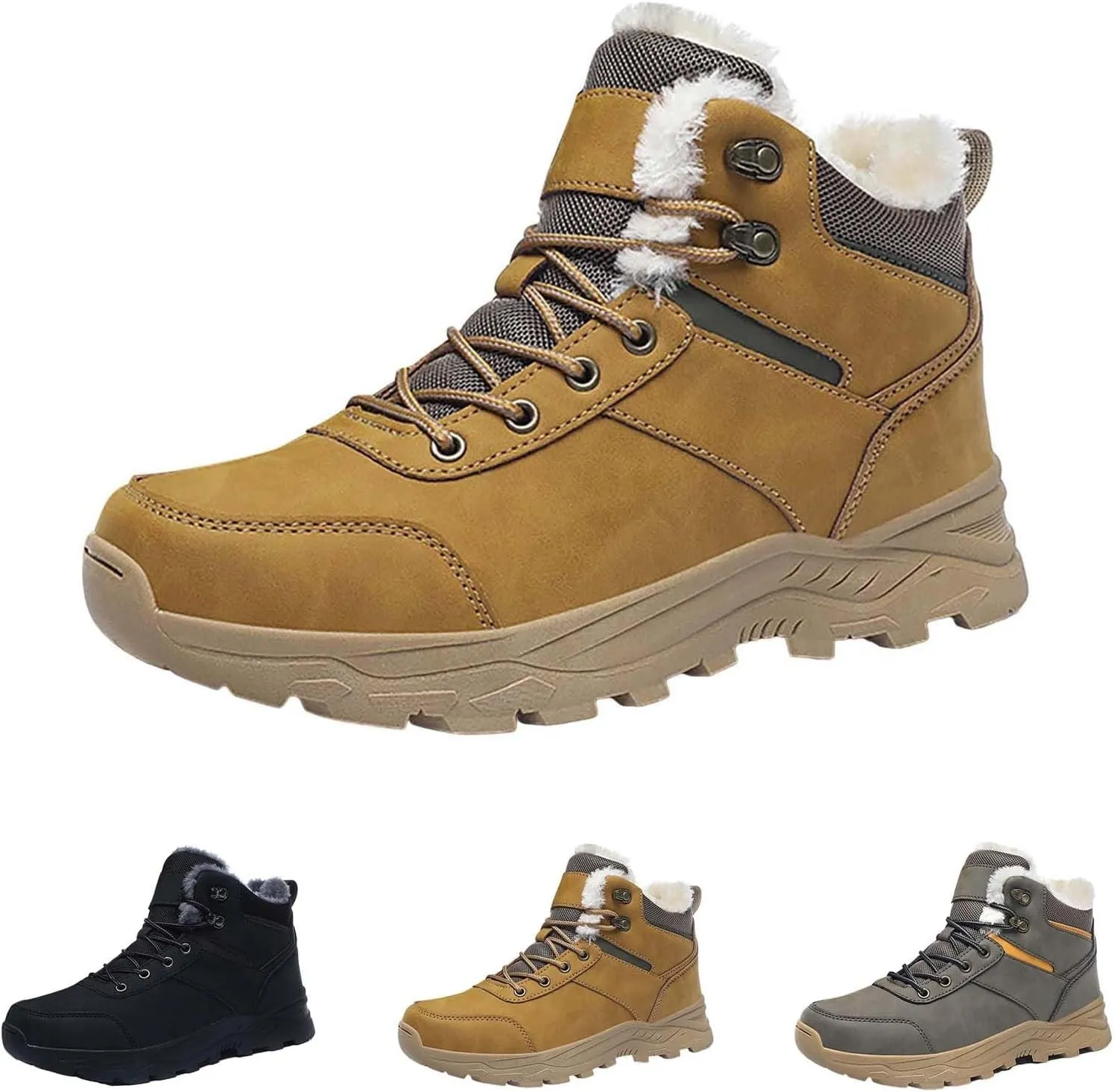 Insulated Hiking Boots Men aterproof Non-Slip Plush Lined Snow Shoes For Women Slip On Casual Shoes