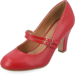 Journee Collection Womens Wendy Mary Jane Pumps Closed Round Toe Double Buckle Strap Chunky Block Heel