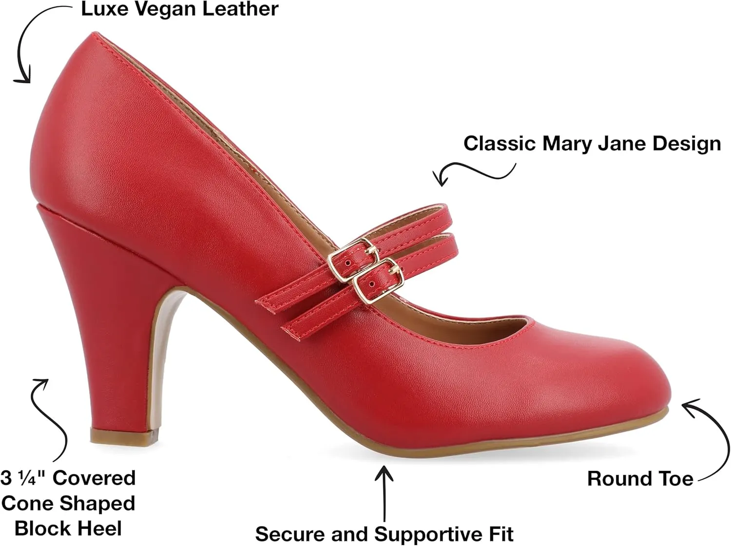 Journee Collection Womens Wendy Mary Jane Pumps Closed Round Toe Double Buckle Strap Chunky Block Heel