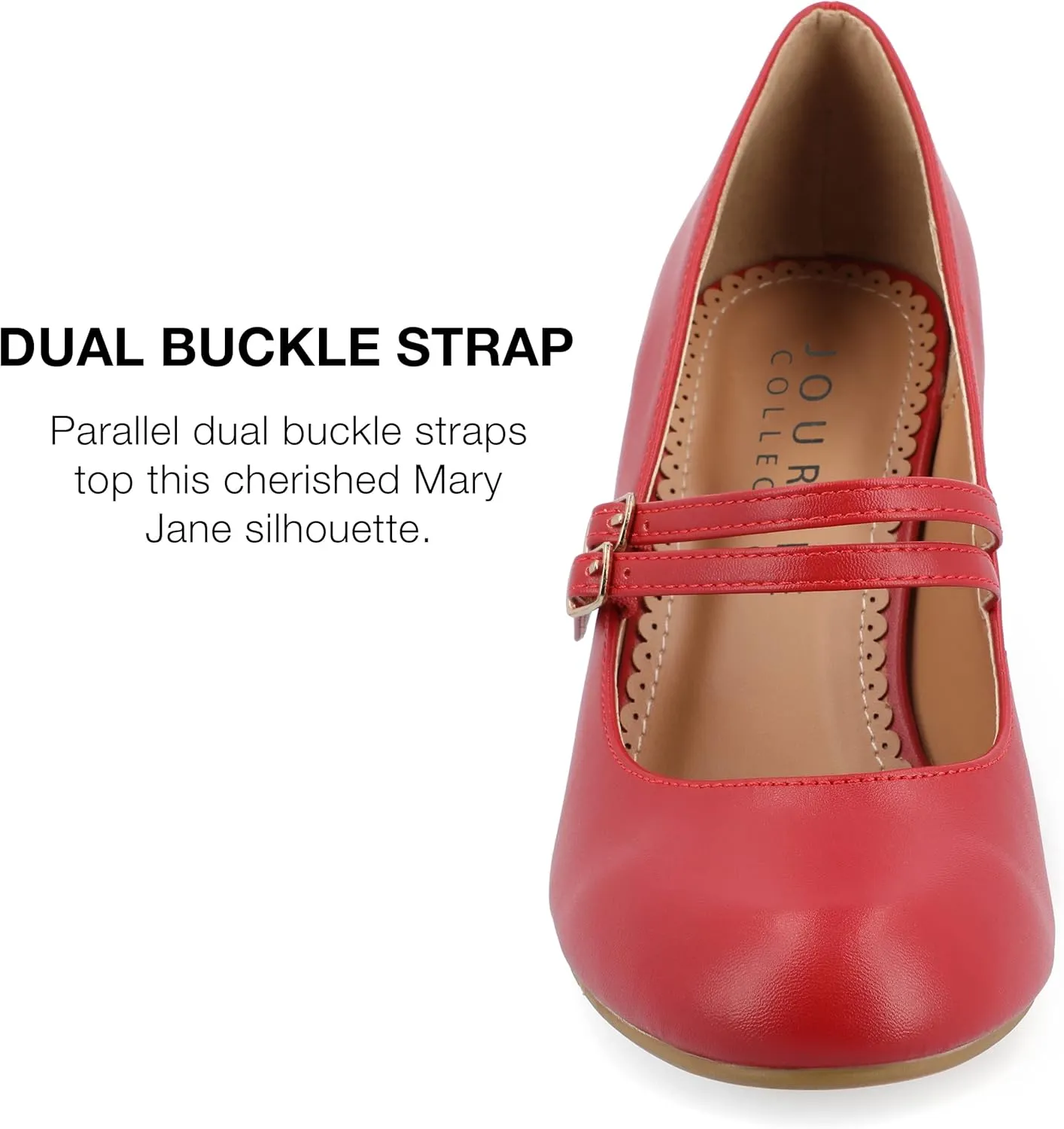 Journee Collection Womens Wendy Mary Jane Pumps Closed Round Toe Double Buckle Strap Chunky Block Heel