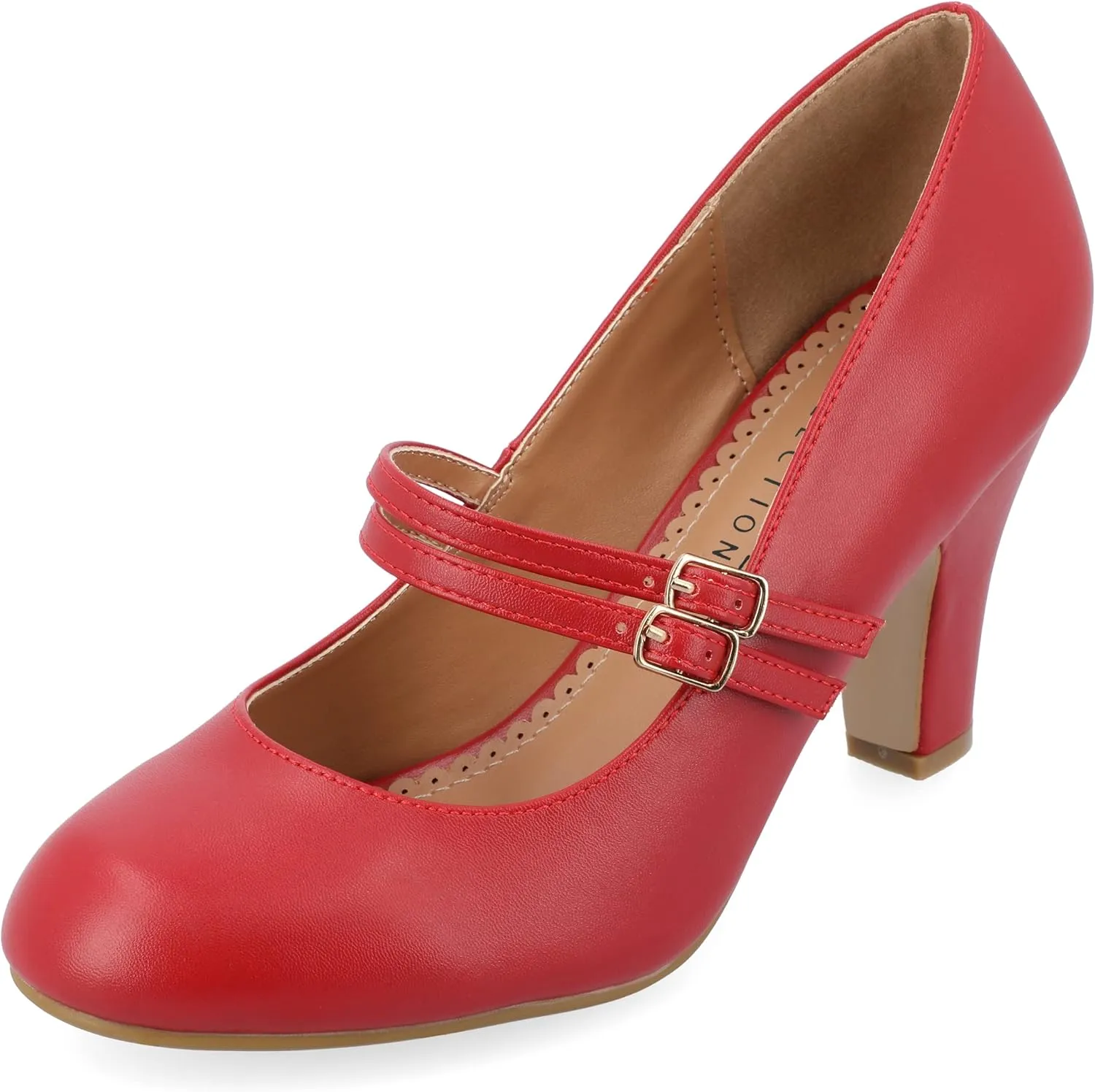 Journee Collection Womens Wendy Mary Jane Pumps Closed Round Toe Double Buckle Strap Chunky Block Heel