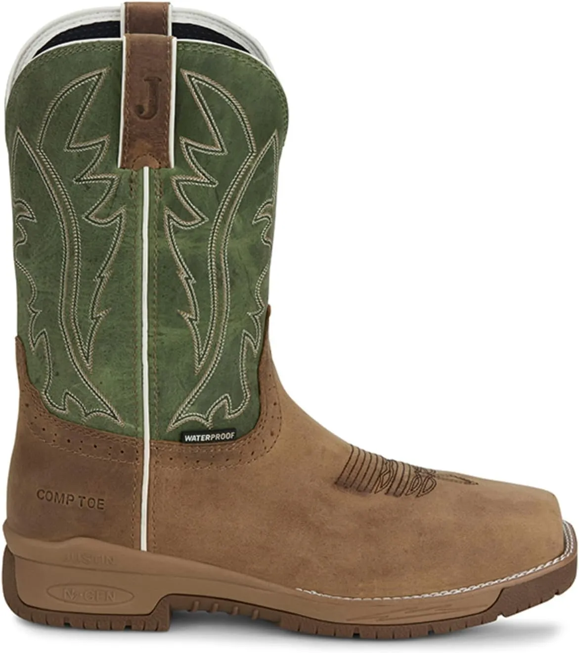 Justin NiTread 11 Composite Toe Boots for Men - Commander Collection - Square Toe Full-Grain Leather Mens Work Boots with Comfort Footbed and Oil & Slip-Resistant Outsole