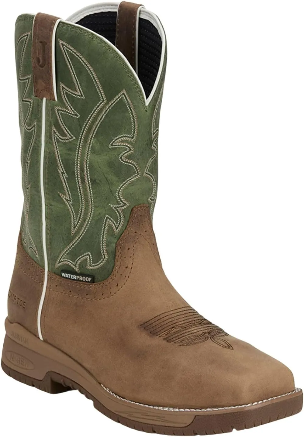 Justin NiTread 11 Composite Toe Boots for Men - Commander Collection - Square Toe Full-Grain Leather Mens Work Boots with Comfort Footbed and Oil & Slip-Resistant Outsole