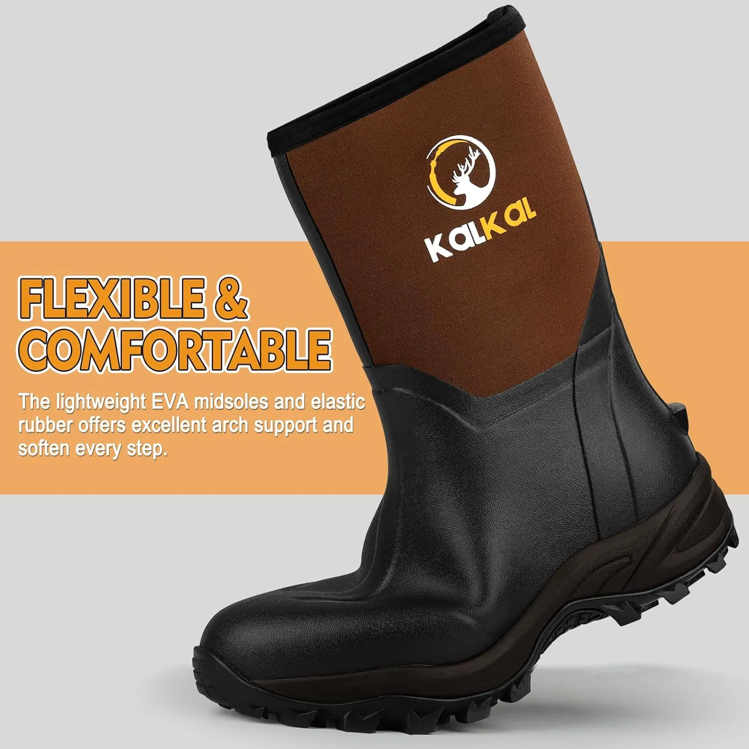 Kalkal Rubber Boots for Men, Waterproof Mid Calf Mens Rubber Rain Boots with 6mm Neoprene, Insulated Work Mud Boots for Men Working Farming Fishing, Size 5-14