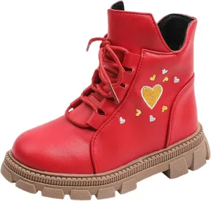 Kids Ankle Boots Girls Boys Low Wedge Heel Booties Fashion Heart Boots Winter Snow Boots Anti-Slip Outdoor Shoes