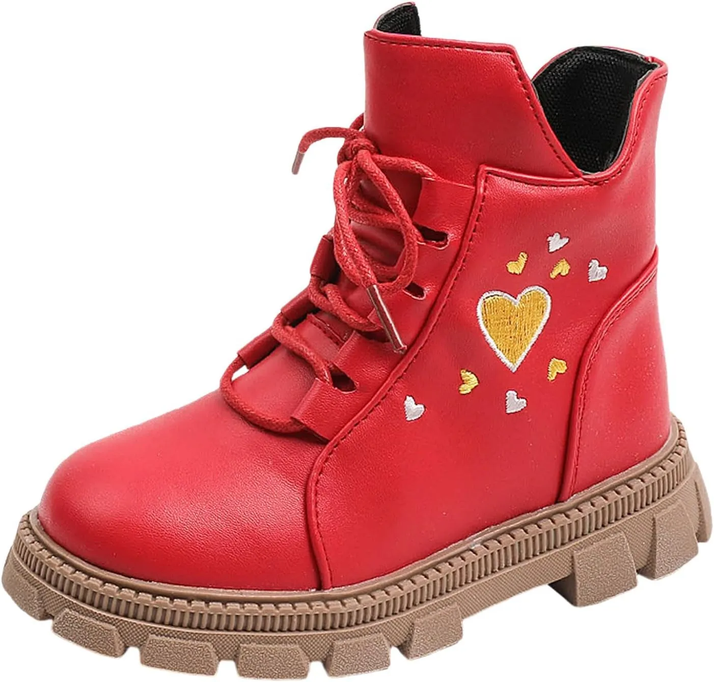 Kids Ankle Boots Girls Boys Low Wedge Heel Booties Fashion Heart Boots Winter Snow Boots Anti-Slip Outdoor Shoes