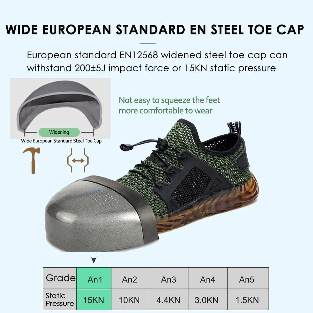 KINOW Men Steel Toe Safety Work Shoes Slip Resistant Construction Sneakers for Women