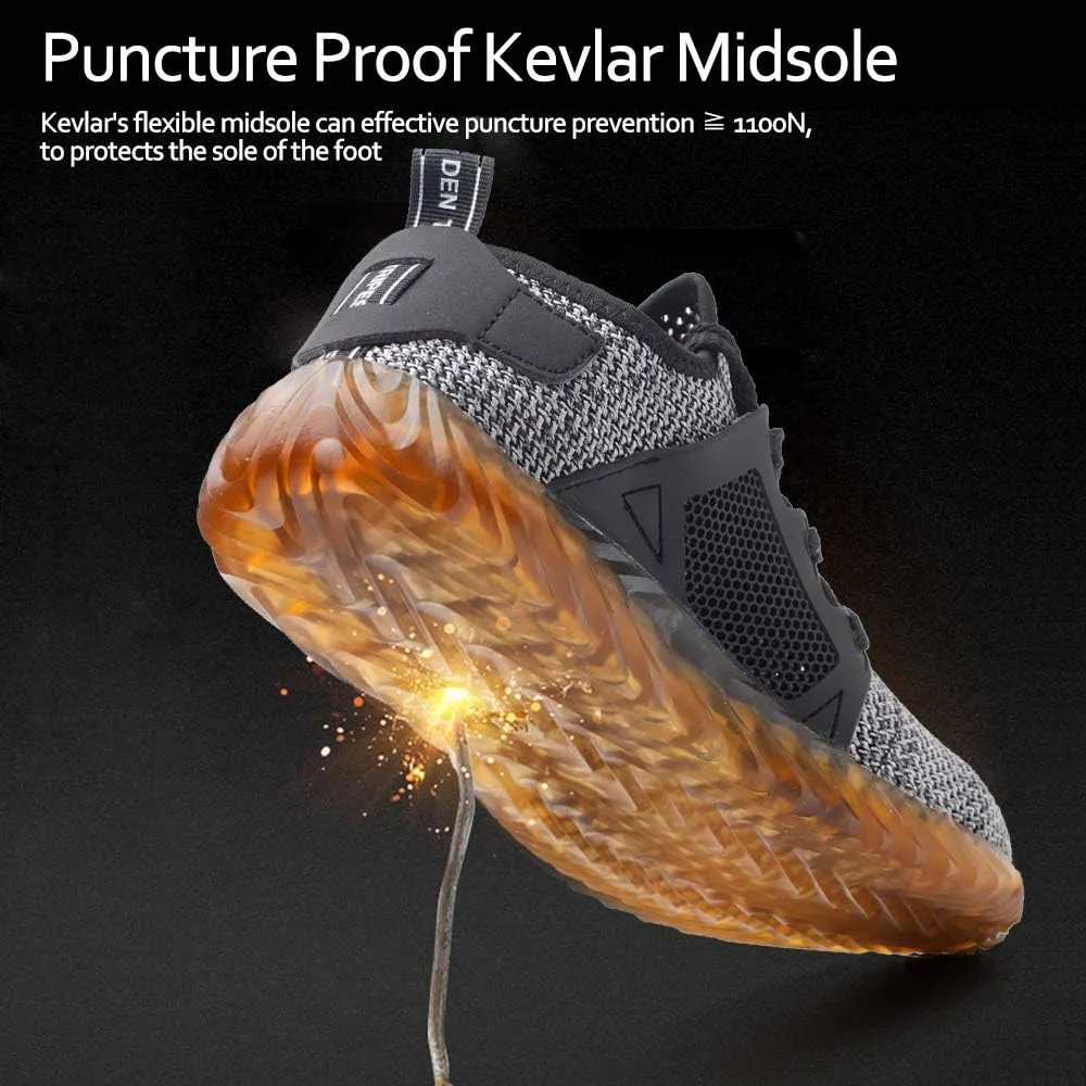 KINOW Men Steel Toe Safety Work Shoes Slip Resistant Construction Sneakers for Women