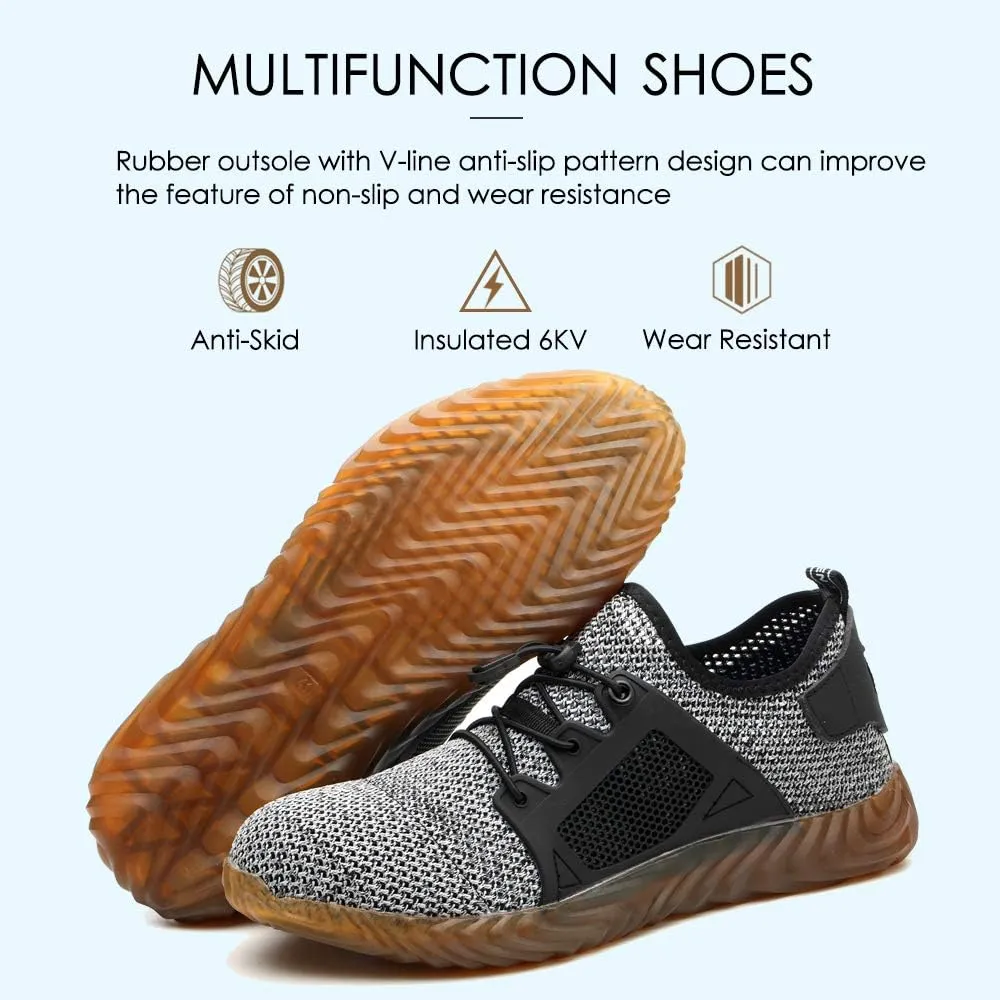 KINOW Men Steel Toe Safety Work Shoes Slip Resistant Construction Sneakers for Women