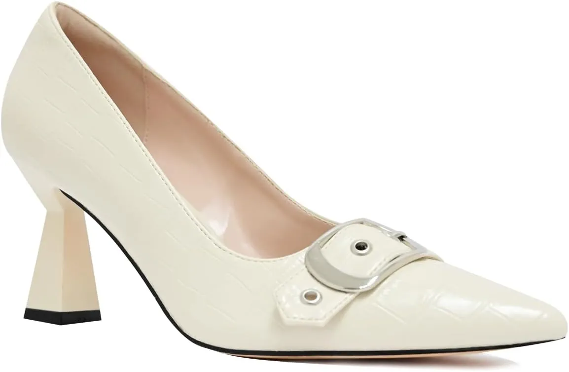 Kitten Heels for Women 3-Inch Closed Toe Pumps Dress Shoes Pointed Toe Buckle Strap Trendy Sexy Heels Comfortable Slip On Pumps Heels for Work Party Wedding
