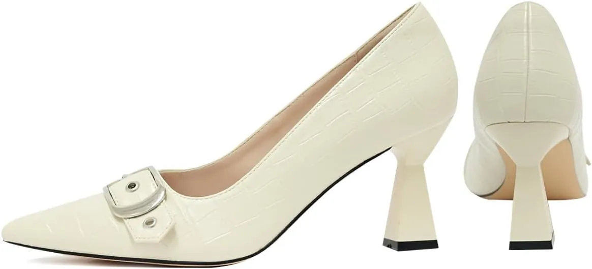 Kitten Heels for Women 3-Inch Closed Toe Pumps Dress Shoes Pointed Toe Buckle Strap Trendy Sexy Heels Comfortable Slip On Pumps Heels for Work Party Wedding