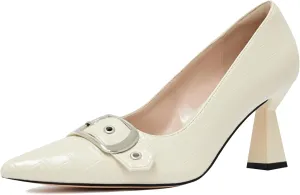 Kitten Heels for Women 3-Inch Closed Toe Pumps Dress Shoes Pointed Toe Buckle Strap Trendy Sexy Heels Comfortable Slip On Pumps Heels for Work Party Wedding