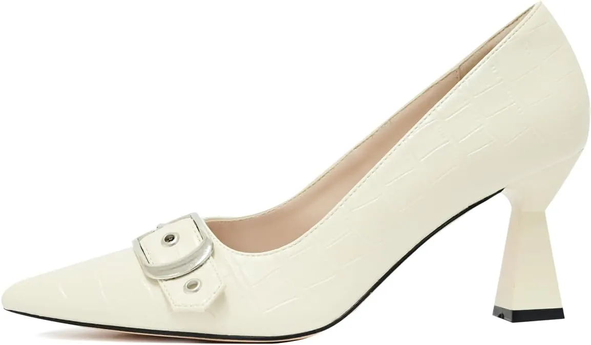 Kitten Heels for Women 3-Inch Closed Toe Pumps Dress Shoes Pointed Toe Buckle Strap Trendy Sexy Heels Comfortable Slip On Pumps Heels for Work Party Wedding