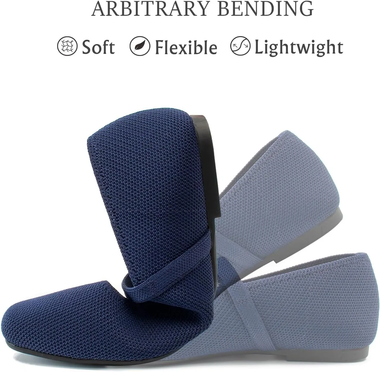 Knit Flats for Women Square Toe Flats Casual Ballet Flats with Ankle Strap,Mary Jane Shoes Women Comfortable for Dressy Office