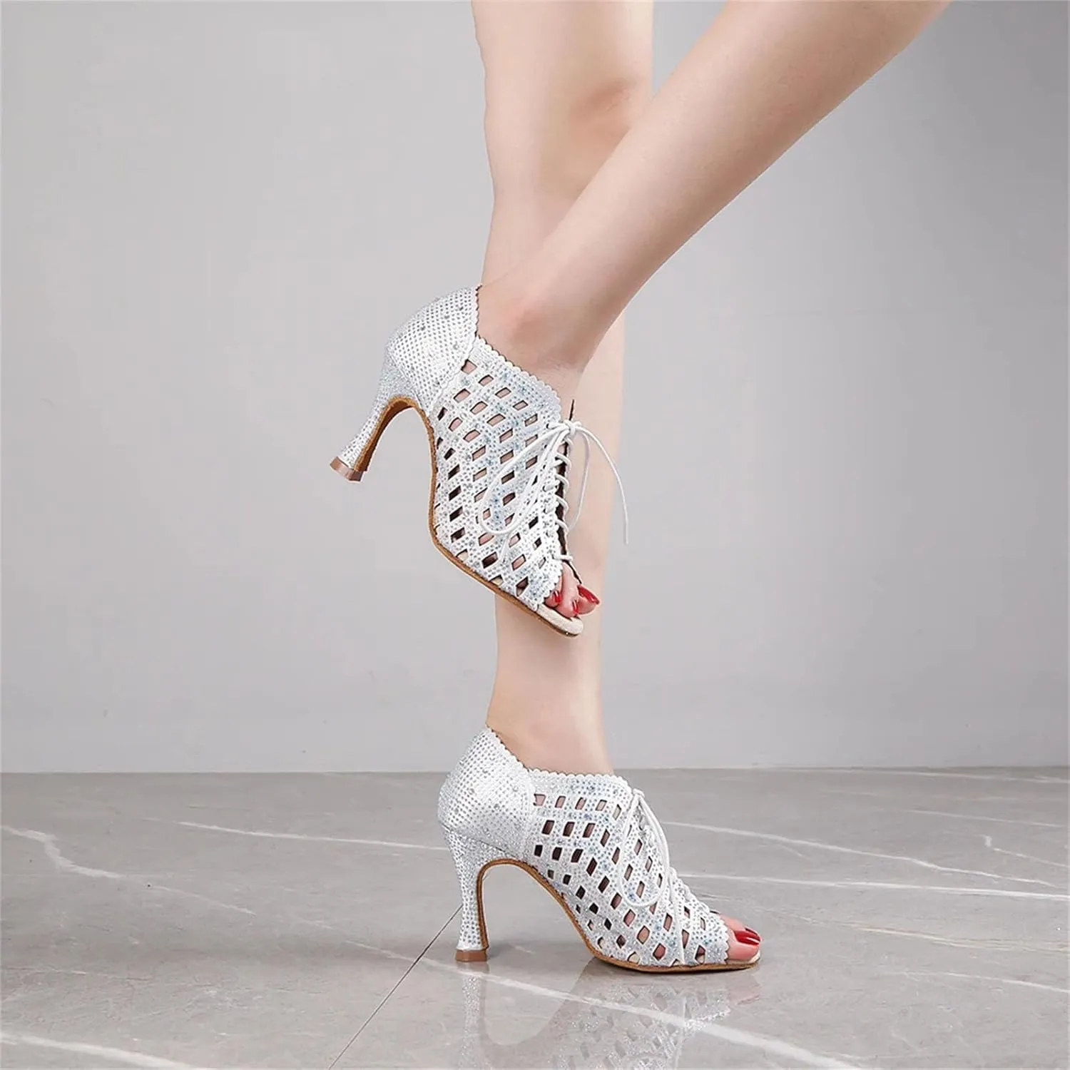 Ladies Salsa Training Shoes - Black Ballroom Party Dance Heels (8.5CM/3.35")