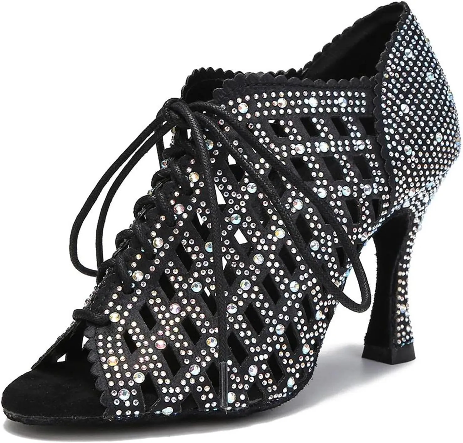 Ladies Salsa Training Shoes - Black Ballroom Party Dance Heels (8.5CM/3.35")