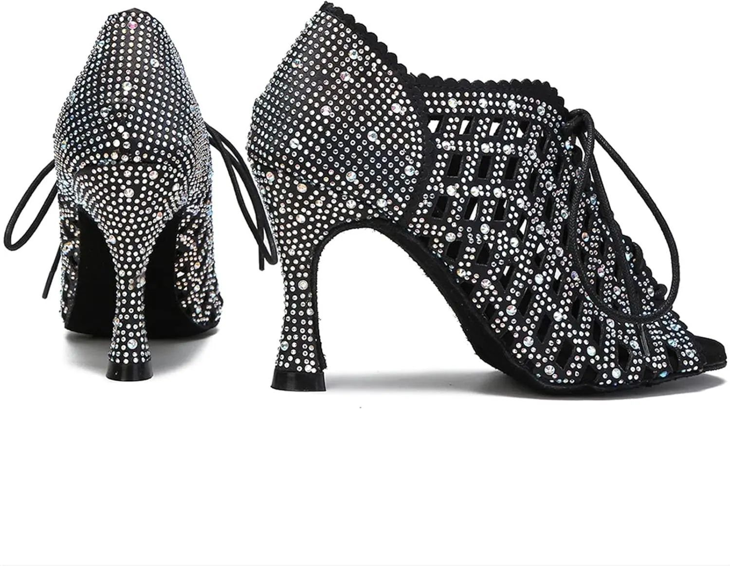 Ladies Salsa Training Shoes - Black Ballroom Party Dance Heels (8.5CM/3.35")