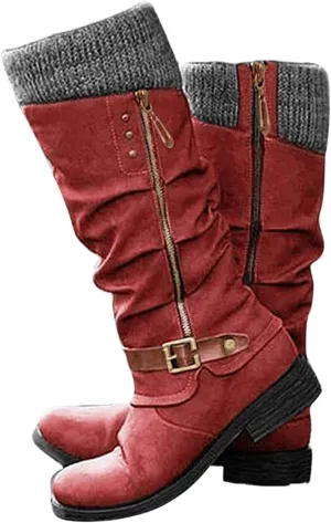 Ladmiple Motorcycle Boots Women Riding Military Combat Boots Mid Calf Side Zipper Low Heel Winter Western Biker Boots 2024