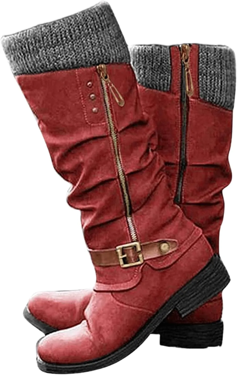 Ladmiple Motorcycle Boots Women Riding Military Combat Boots Mid Calf Side Zipper Low Heel Winter Western Biker Boots 2024