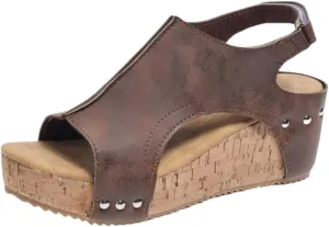 Ladmiple Sandals For Women 2024 Comfortable Wedge Platform Sandals Ankle Strap Open Toe Slip on Casual Summer Dress Shoes