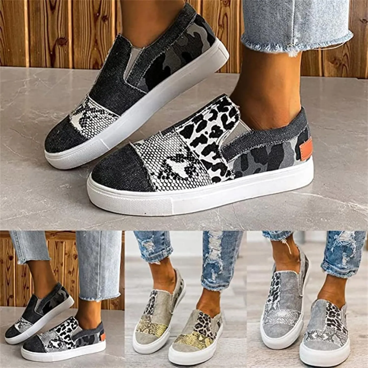 Ladmiple Shoes For Women Sneakers Trendy Fashion Slip On Low Top Walking Shoes Dressy Casual Summer Flats Canvas Loafers
