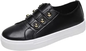 Ladmiple Sneakers For Women Slip On Wide Width Casual Leather Walking Shoes Dressy Casual Summer Lace Up Platform Loafer