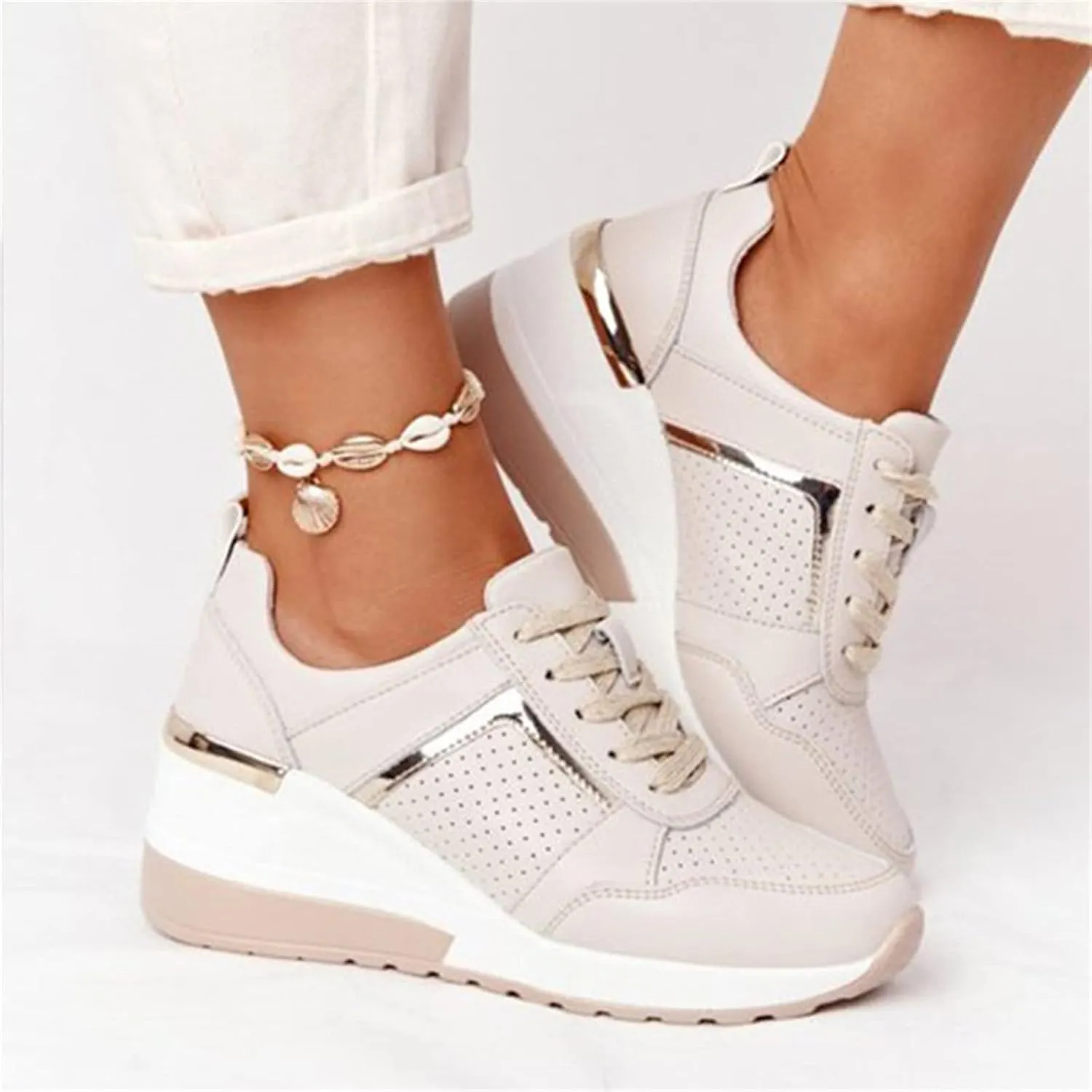 Ladmiple Sneakers For Women Walking Shoes Comfortable Casual Lace Up Dressy Summer Fashion Slip On Platform Flats Loafer