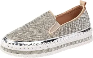 Ladmiple Sneakers For Women Walking Shoes Wide Width Slip On Loafers Comfort Fashion Dressy Casual Summer Glitter Shoes