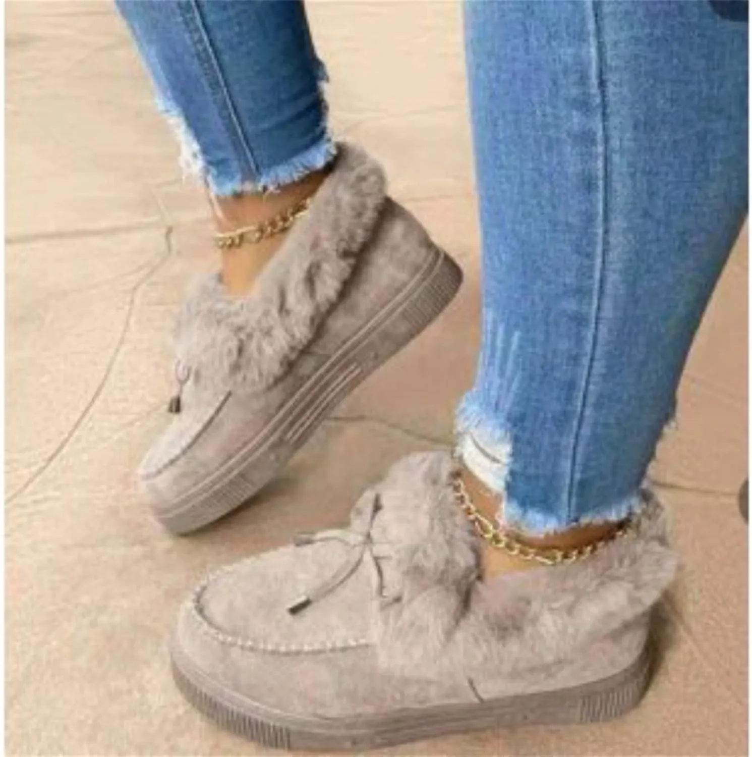 Ladmiple Snow Boots For Women Cute Wide Calf Slip On Winter Warm Ankle Booties Fashion Fur Lined Thickening Outdoor Shoes