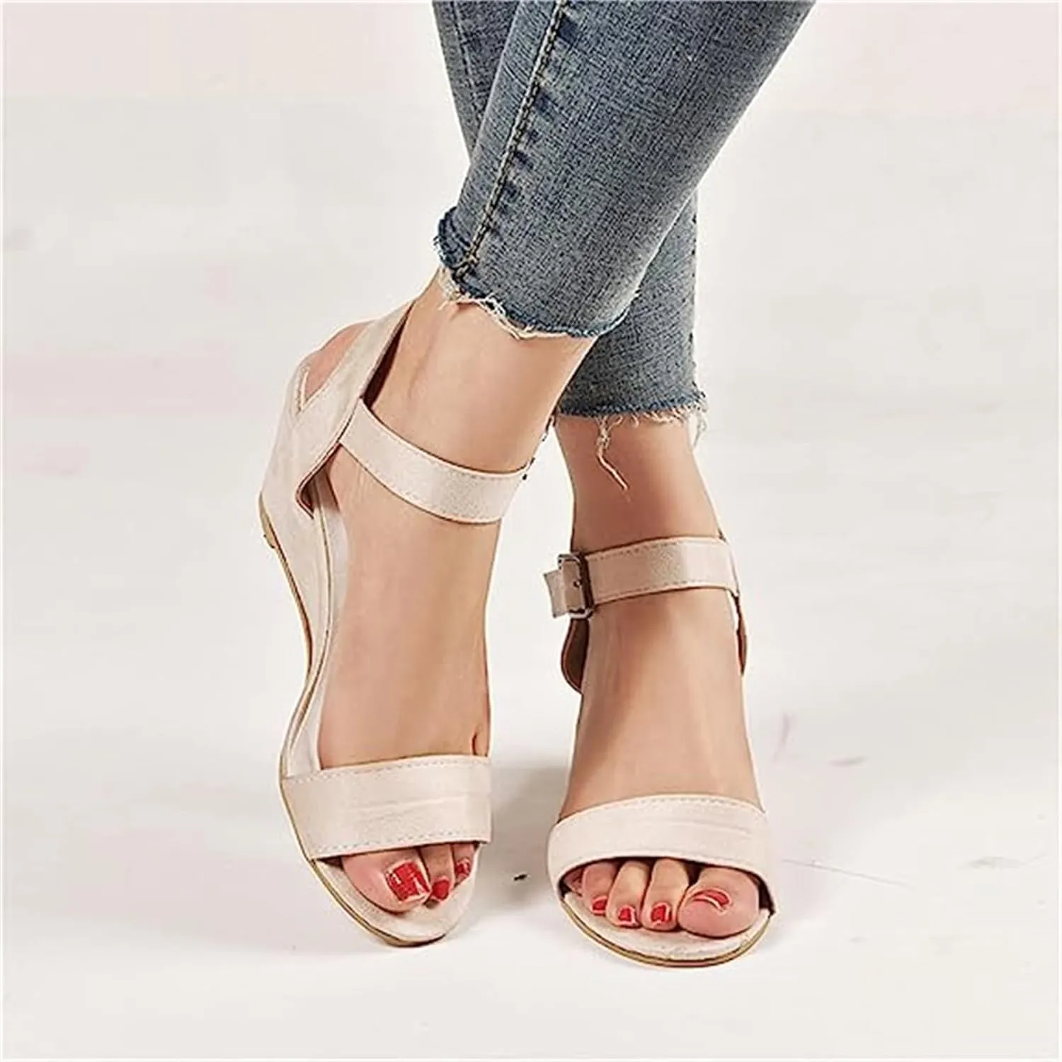 Ladmiple Summer Sandals for Women 2023 Comfy Ankle Strap Slip On Wedge Sandal Open Toe Casual High Heels Platform Wedges